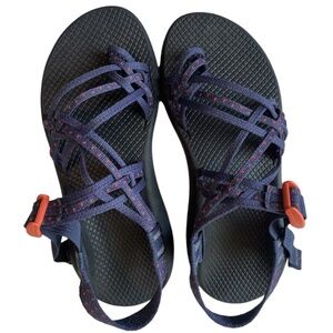 Three Strap Navy and Orange Classic Chaco Adjustable Sandal